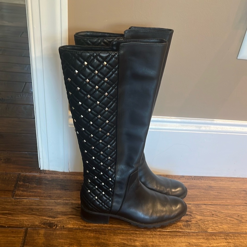 Adrienne Vittadini Black Quilted Studs Knee-High Boots